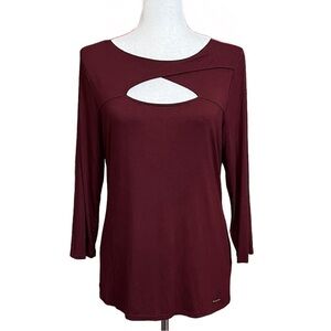 Vince Camuto Keyhole Long Sleeve Pullover Knit Top. Burgundy Size L #1349